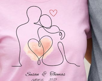 Personalized Couple Shirt Minimal Line Art Romantic Love Tee Custom Names Date Anniversary Gift For Her Him