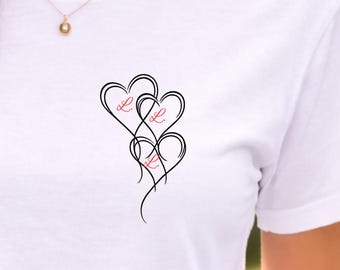 Personalized Initials Heart T Shirt Elegant Line Art Love Design Custom Couple Family Gift Minimal Romantic Tee