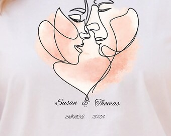 Personalized Couple Shirt Line Art Faces Romantic Minimal Love Tee Custom Names Date Anniversary Gift
