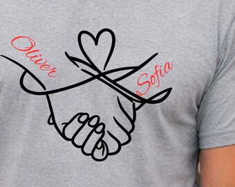 Personalized couple shirt with names anniversary gift holding hands design