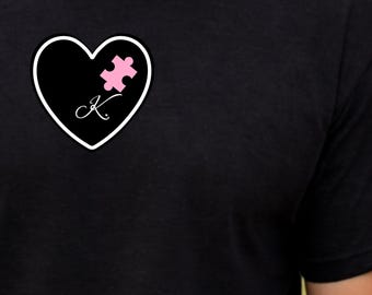 Custom Couple Puzzle Heart Shirt Personalized Initial Matching Tees Romantic Gift For Him Her Anniversary Wedding Set