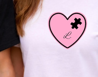 Custom Pink Heart Puzzle Shirt Personalized Initial Couple Matching Tee Romantic Gift For Her Wedding Anniversary Outfit