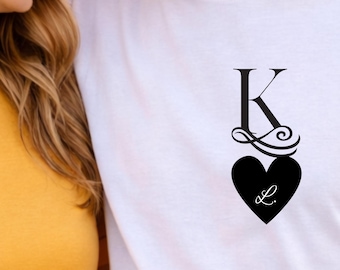 Custom Initial Couple Shirt Heart Design Matching Tee Romantic Gift For Him Her Anniversary Cotton T Shirt