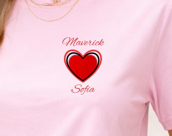 Custom Couple T Shirt Heart Design Personalized Text Romantic Gift Cotton Unisex Matching Outfit Anniversary Valentines