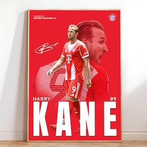 Harry Kane Bayern Munich Poster, Bayern Munchen Poster, Poster Print Art, Gift Poster, Printable A3 Sport Wall Art, Poster A3, Soccer Print.