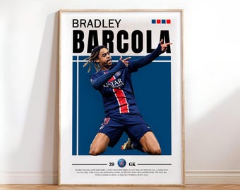 Bradley Barcola Poster, Paris Saint German Poster, PSG Poster Print Art, Gift Poster, Printable A3 Sport Wall Art, Poster A3, Soccer Print.