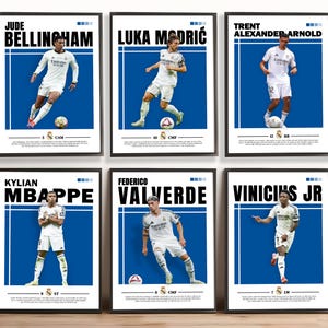 Mbappe, Bellingham, Vinicius, Trent, Modric, Valverde Poster, Set of 6 Posters, Printable A3 Sport Wall Art, Real Madrid Poster, Soccer Art.