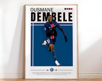 Ousmane Dembele Poster, Paris Saint German Poster, PSG Poster Print Art, Gift Poster, Printable A3 Sport Wall Art, Poster A3, Soccer Print.