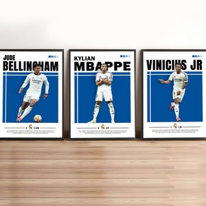 Mbappe, Bellingham, Vinicius Poster, Set of 3 Poster, Sports Wall Art, Real Madrid Poster, Soccer Art, Real Madrid Wall Art, Football Gift