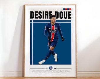Desire Doue PSG Poster, Paris Saint German Poster, PSG Poster Print Art, Gift Poster, Printable A3 Sport Wall Art, Poster A3, Soccer Print.