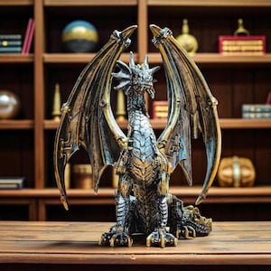 Steampunk Dragon Statue 12” | Industrial Gear Dragon Sculpture | Dragon Sculpture | Fantasy Man Cave Decor | Father&#39;s Day |Gift for Him