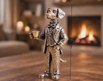 Mässingsfigur med hund, antik finish, elegant skrivbordsdekoration (4,5 cm)