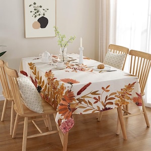 Boho Fall Tablecloth – Botanical Floral Table Cover for Thanksgiving, Rustic Earthy Decor