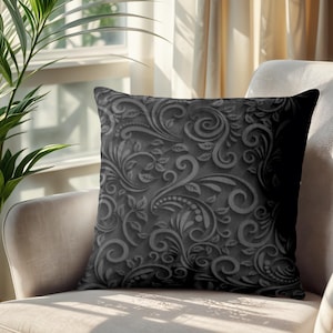 Black Embossed Pillow Cover – 45x45 cm Decorative Cushion Case, Modern Gothic or Glam Home Gift