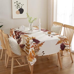 Autumn Tablecloth – Fall Floral Table Cover for Thanksgiving, Boho Earthy Dining Room Decor