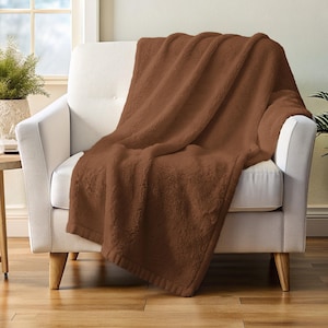 Brown Sherpa Fleece Blanket – Cozy Solid Throw for Couch or Bed, Minimalist Home Decor Gift for Him or Her