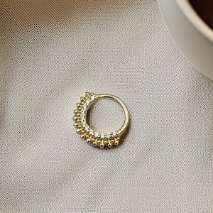 Clicker tribal Daith Septum en or massif 14 carats, boucles d'oreilles en or jaune 14 carats, créoles en or 14 carats, créoles en zircone, anneau de nez en or