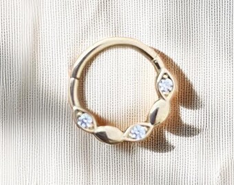 14K Solid Gold Evil Eye Piercing, Protection Symbol Gold Hoop, Septum Clicker, Cartilage Piercing, Helix Piercing, Daith Ring