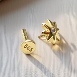 14K Gold Piercing with Solitaire Gemstone, Cartilage Piercing, Tragus Piercing, Flat Back Helix Piercing