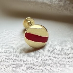 14K Gold Ball Piercing with Red Stripe – Cartilage, Tragus, Helix, Lobe, Flat Back