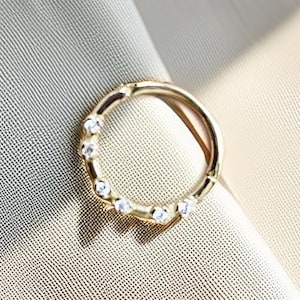 Anneau de piercing en or massif 14 carats et zircone cubique, Anneau de nez CZ, Anneau de septum, Piercing du cartilage, Anneau hélicoïdal, Anneau Daith hypoallergénique