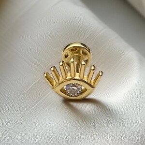 14K Solid Gold Evil Eye Piercing Stud with Sparkling Zircons