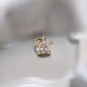 Piercing em estrela de ouro 14K – estilo estrela do xerife, pedras zircônia cúbica, cartilagem, tragus, hélice