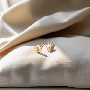 Brinco de cartilagem, piercing de estrela, zircônia cúbica, piercing de hélice, brinco de tragus com parte traseira plana, ouro 14K