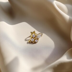 14K Solid Gold Sarai Oval CZ Stud Piercing – Flat Back Tragus, Helix & Cartilage Earring, Internally Threaded