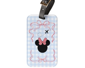 Etiqueta de equipaje inspirada en Minnie Mouse de cuadros vichy