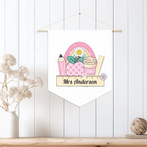 Personalized Teacher Pennant Banner, Classroom Decor, Back to School Gift, Cute Wall Hanging, Custom Name Sign