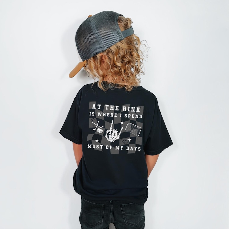 Kids Ice Hockey Tee, Rink Rat Graphic, Custom Number Shirt image 3