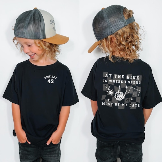 Kids Ice Hockey Tee, Rink Rat Graphic, Custom Number Shirt