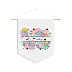 Personalized Teacher Pennant Banner, Classroom Decor, Teacher Appreciation Gift, Custom Wall Hanging, School Celebration, Teacher Name Sign
