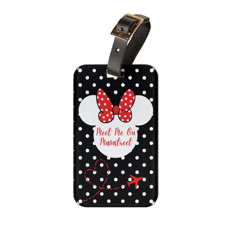Etiqueta de equipaje inspirada en Minnie Mouse, accesorios de viaje de Disney, etiqueta para maleta, regalo de vacaciones, artículo esencial para parques temáticos imagen 1