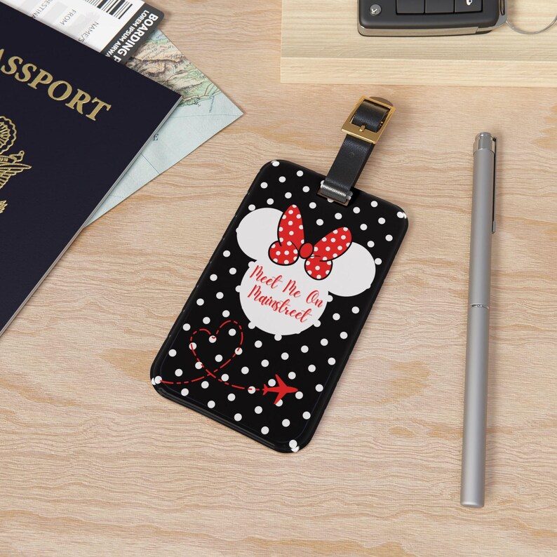 Etiqueta de equipaje inspirada en Minnie Mouse, accesorios de viaje de Disney, etiqueta para maleta, regalo de vacaciones, artículo esencial para parques temáticos imagen 2