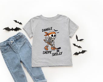Youth Hockey Skeleton Tee, Funny Kids Shirt, Boys Halloween Shirt, Sports Themed, Trick-or-Treat Attire, Gift for Athletes, Hockey Halloween