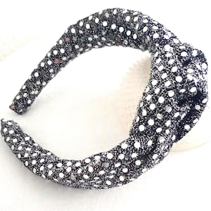 Hairband, Women&#39;s Headband with Center Knot, Silver Sequin Headband