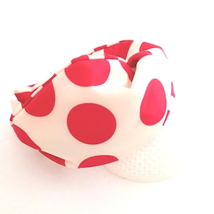 Hair band, red headband on cream background, striped and polka dot headband, viscose, women&#39;s crossed headband
