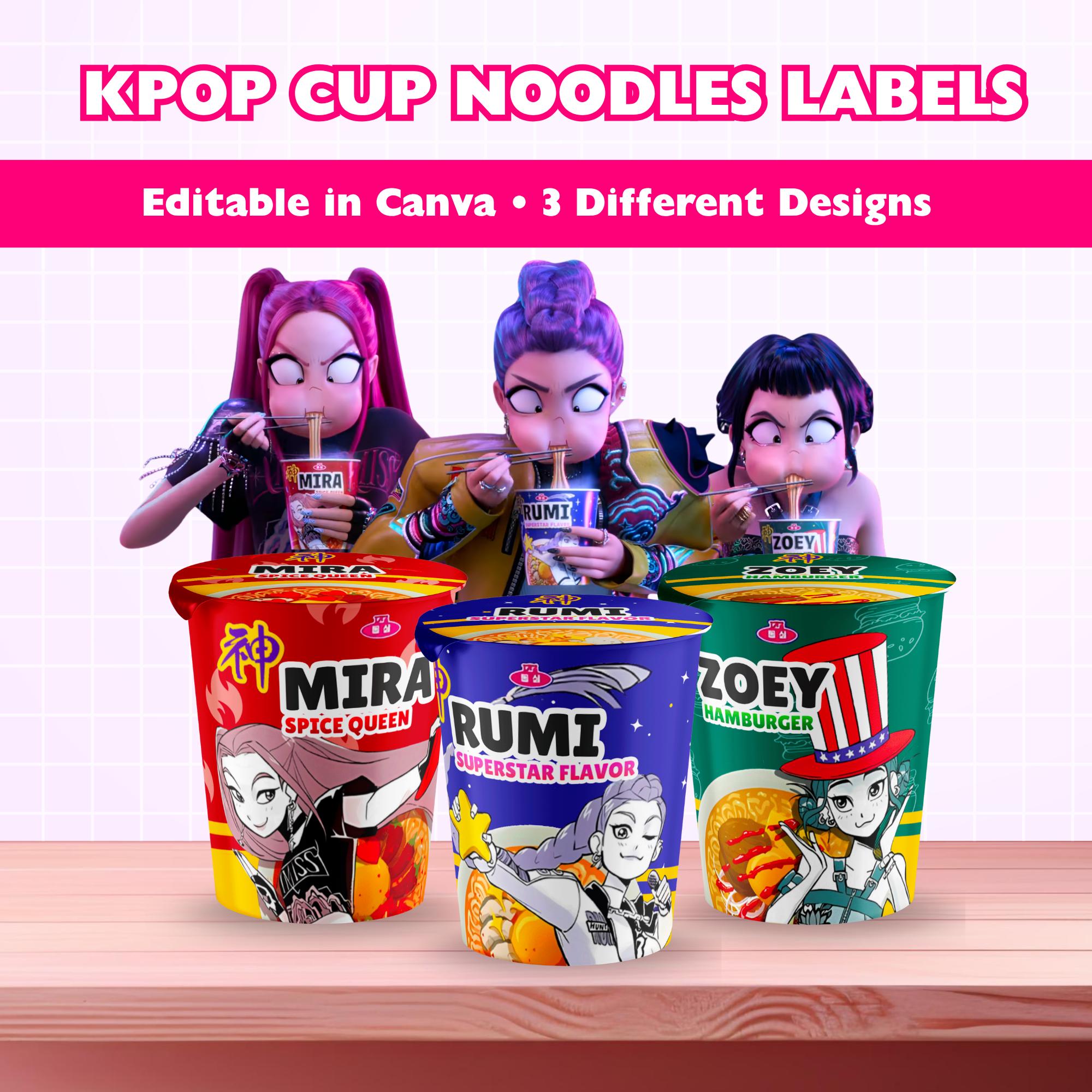 Kpop Cup Noodle Labels, Kpop Demon Hunters Ramen Labels, Kpop