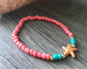 Coral and teal starfish bracelet