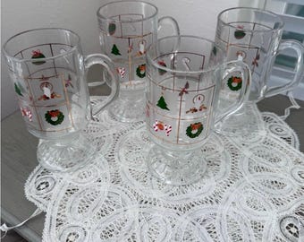 Vintage 4 Culver Mid. Century Christmas Potpourri Footed mugs #4031