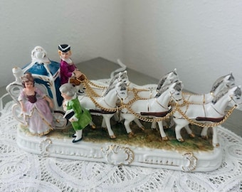 Norleans vintage Cinderella Coach, Porcelain Horse Drawn Carriage Figurine