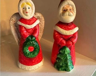 Vintage Ceramic Santa Clause And Christmas angel Mrs. Clause