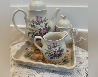 Vintage Cracker & Barrel teapot set. "Easter treasures" cottagecore farmhouse