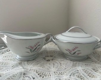 Açucareiro Noritake "Crest" vintage com tampa e cremeira / Japão