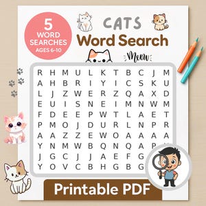 Cats Word Search Puzzle for Kids: Fun ESL & Homeschool Activity ...