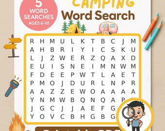 Camping Word Search Puzzle for Kids: 5 Printable Games (PDF)