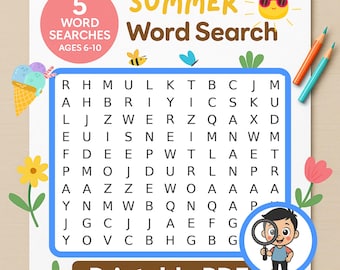 Summer Word Search Puzzle: Fun Vocabulary Game for Kids (Printable PDF)