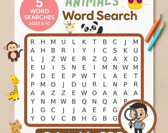 Animals Word Search Puzzle: Kids Vocabulary Game (Printable PDF)